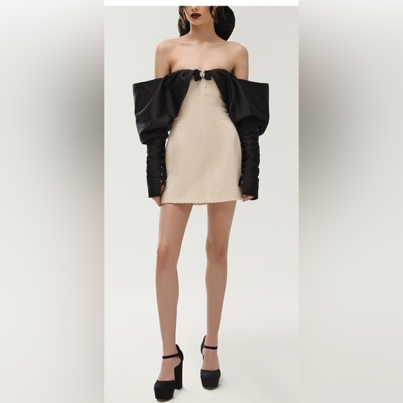 Nafsika Skourti Opera Mini Crystal Dress in Black & Cream Crystal - Picture 4 of 12